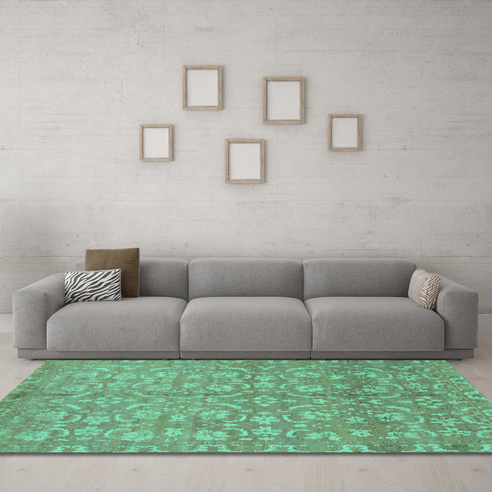 Machine Washable Abstract Turquoise Modern Area Rugs in a Living Room,, wshabs1719turq