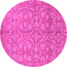 Round Machine Washable Abstract Pink Modern Rug, wshabs1719pnk