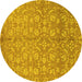 Round Machine Washable Abstract Yellow Modern Rug, wshabs1719yw