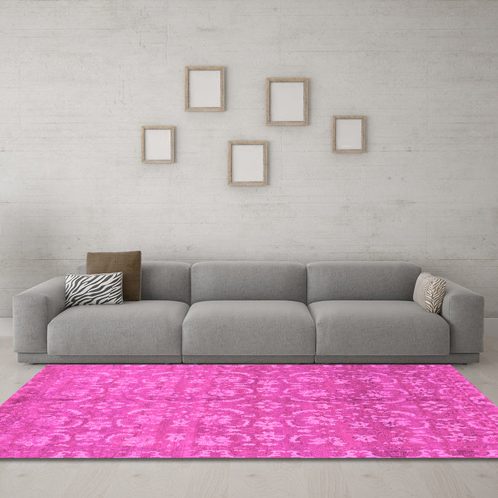 Machine Washable Abstract Pink Modern Rug in a Living Room, wshabs1719pnk
