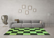 Machine Washable Checkered Turquoise Modern Area Rugs in a Living Room,, wshabs171turq