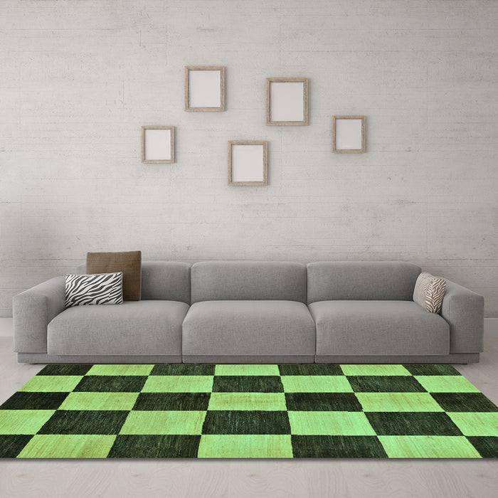 Machine Washable Checkered Turquoise Modern Area Rugs in a Living Room,, wshabs171turq