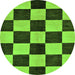 Round Machine Washable Checkered Green Modern Area Rugs, wshabs171grn