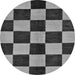 Round Machine Washable Checkered Gray Modern Rug, wshabs171gry