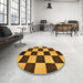 Round Abstract Bakers Brown Checkered Rug in a Office, abs171