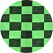 Round Machine Washable Checkered Emerald Green Modern Area Rugs, wshabs171emgrn