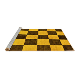 Sideview of Machine Washable Checkered Yellow Modern Rug, wshabs171yw