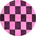 Round Machine Washable Checkered Purple Modern Area Rugs, wshabs171pur