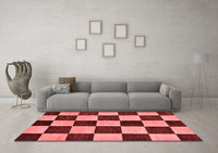 Machine Washable Checkered Red Modern Rug, wshabs171red