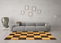 Machine Washable Checkered Brown Modern Rug, wshabs171brn