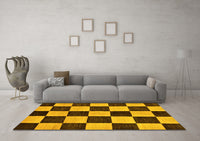 Machine Washable Checkered Yellow Modern Rug, wshabs171yw