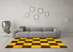 Machine Washable Checkered Yellow Modern Rug in a Living Room, wshabs171yw