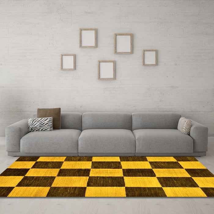 Machine Washable Checkered Yellow Modern Rug in a Living Room, wshabs171yw
