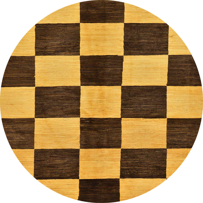 Round Abstract Bakers Brown Checkered Rug, abs171