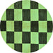 Round Machine Washable Checkered Turquoise Modern Area Rugs, wshabs171turq