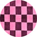 Round Machine Washable Checkered Pink Modern Rug, wshabs171pnk