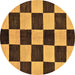 Round Machine Washable Checkered Brown Modern Rug, wshabs171brn