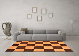 Machine Washable Checkered Orange Modern Area Rugs in a Living Room, wshabs171org