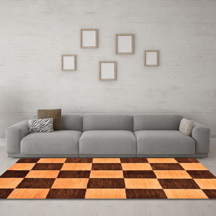Machine Washable Checkered Orange Modern Area Rugs in a Living Room, wshabs171org