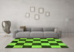 Machine Washable Checkered Green Modern Area Rugs in a Living Room,, wshabs171grn