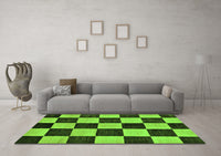 Machine Washable Checkered Green Modern Rug, wshabs171grn