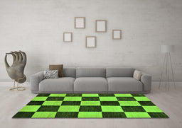 Machine Washable Checkered Green Modern Area Rugs in a Living Room,, wshabs171grn