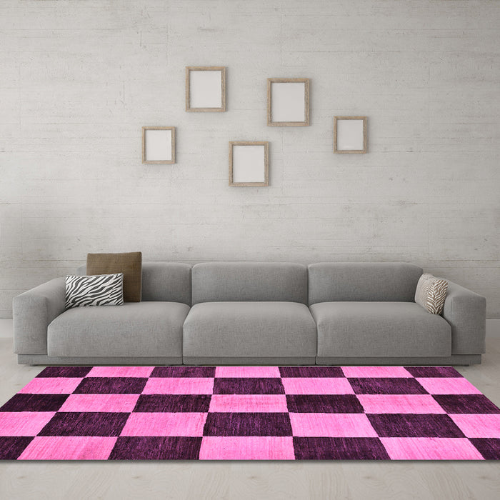 Machine Washable Checkered Purple Modern Area Rugs in a Living Room, wshabs171pur