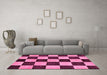 Machine Washable Checkered Pink Modern Rug in a Living Room, wshabs171pnk