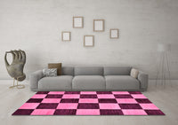 Machine Washable Checkered Pink Modern Rug, wshabs171pnk