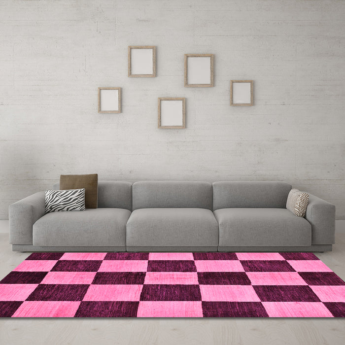 Machine Washable Checkered Pink Modern Rug in a Living Room, wshabs171pnk