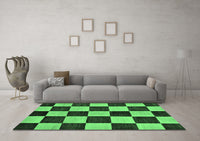 Machine Washable Checkered Emerald Green Modern Rug, wshabs171emgrn