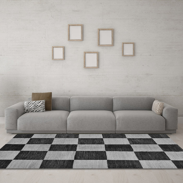 Machine Washable Checkered Gray Modern Rug in a Living Room,, wshabs171gry