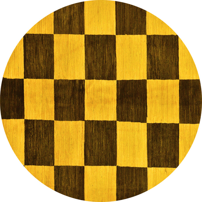 Round Machine Washable Checkered Yellow Modern Rug, wshabs171yw
