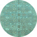 Round Machine Washable Oriental Light Blue Traditional Rug, wshabs1720lblu