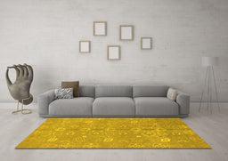 Machine Washable Oriental Yellow Traditional Rug in a Living Room, wshabs1720yw