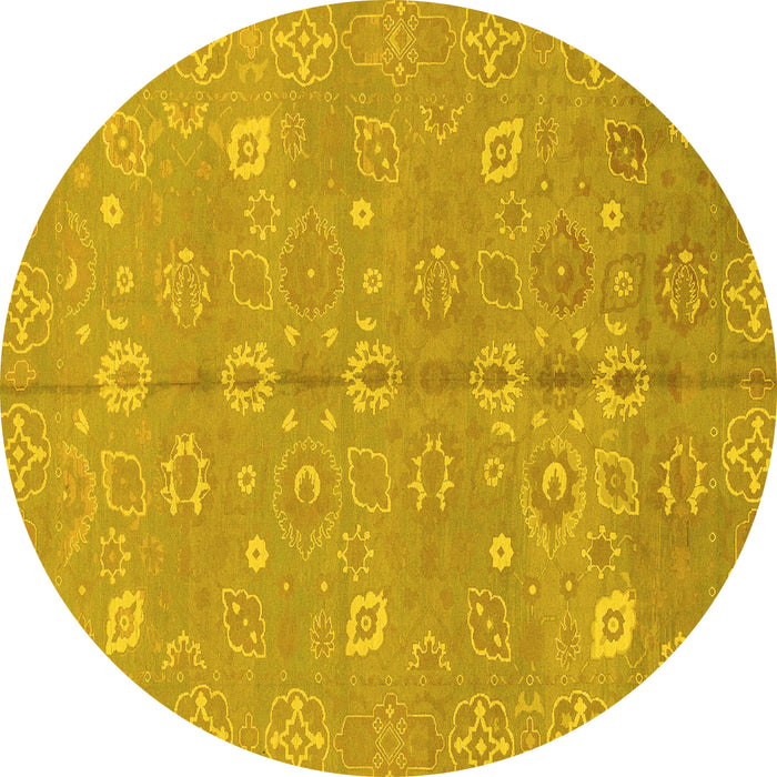 Round Machine Washable Oriental Yellow Traditional Rug, wshabs1720yw