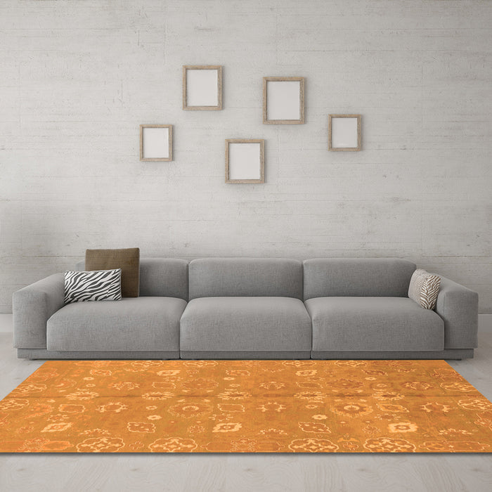 Machine Washable Oriental Orange Traditional Area Rugs in a Living Room, wshabs1720org