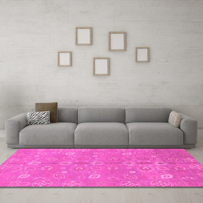 Machine Washable Oriental Pink Traditional Rug in a Living Room, wshabs1720pnk