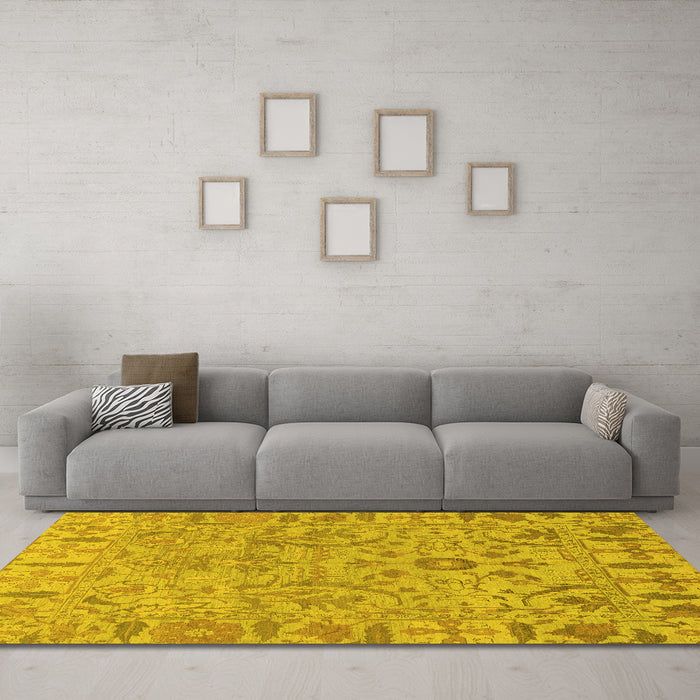 Machine Washable Oriental Yellow Traditional Rug in a Living Room, wshabs1721yw