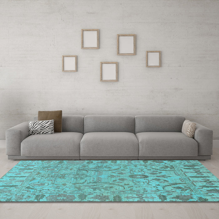 Machine Washable Oriental Light Blue Traditional Rug in a Living Room, wshabs1721lblu