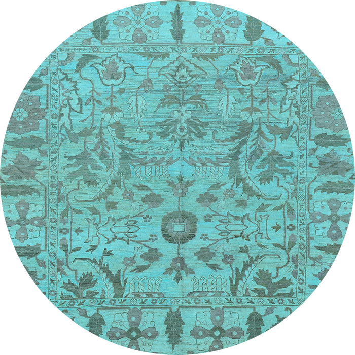 Round Machine Washable Oriental Light Blue Traditional Rug, wshabs1721lblu