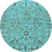 Round Machine Washable Oriental Light Blue Traditional Rug, wshabs1721lblu