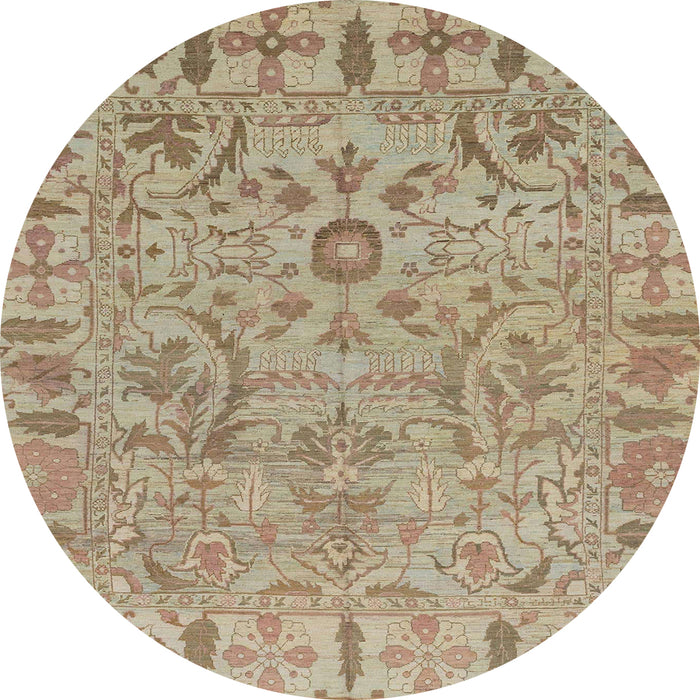 Round Machine Washable Abstract Dark Khaki Green Rug, wshabs1721