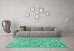 Machine Washable Oriental Turquoise Traditional Area Rugs in a Living Room,, wshabs1721turq