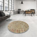 Round Abstract Dark Khaki Green Oriental Rug in a Office, abs1721