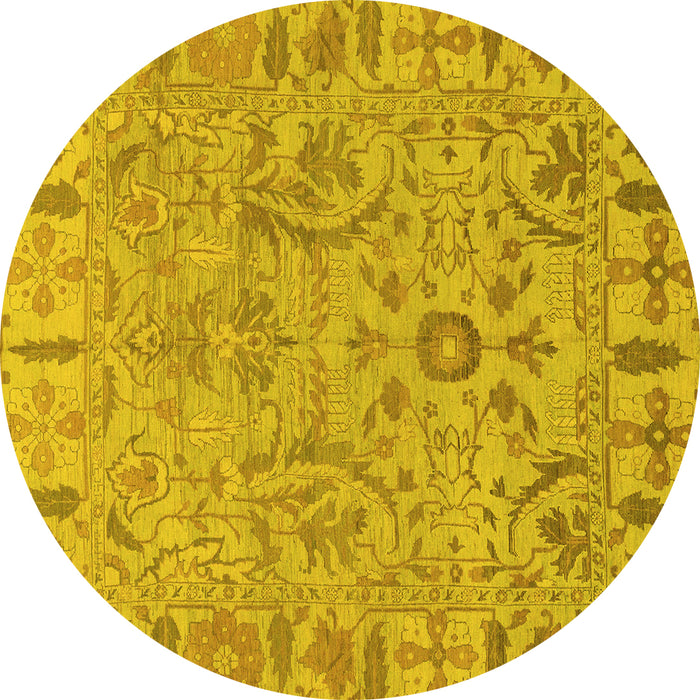 Round Machine Washable Oriental Yellow Traditional Rug, wshabs1721yw