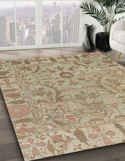 Machine Washable Abstract Dark Khaki Green Rug in a Family Room, wshabs1721