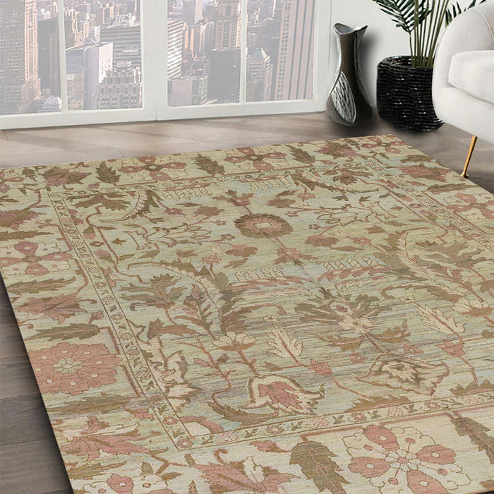 Machine Washable Abstract Dark Khaki Green Rug in a Family Room, wshabs1721