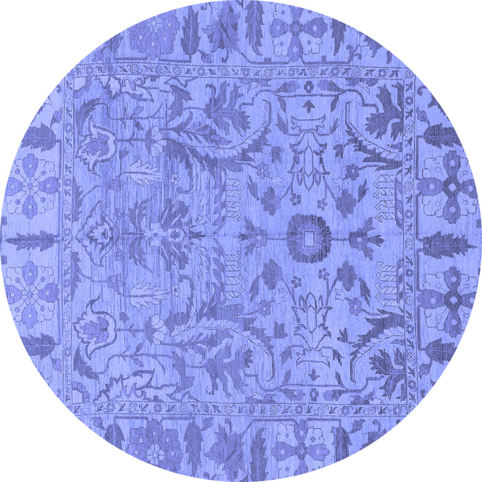 Round Machine Washable Oriental Blue Traditional Rug, wshabs1721blu