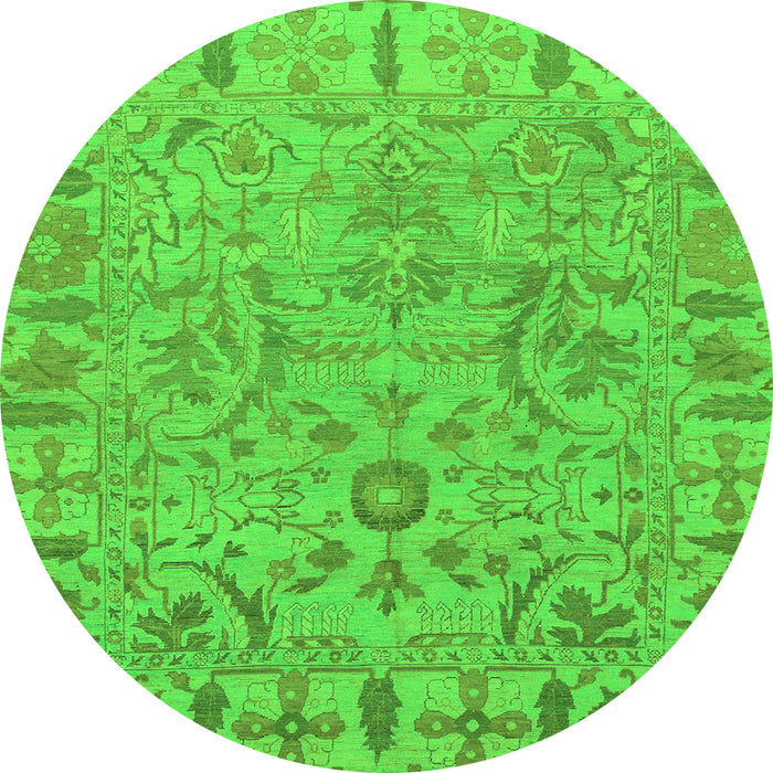 Round Machine Washable Oriental Green Traditional Area Rugs, wshabs1721grn